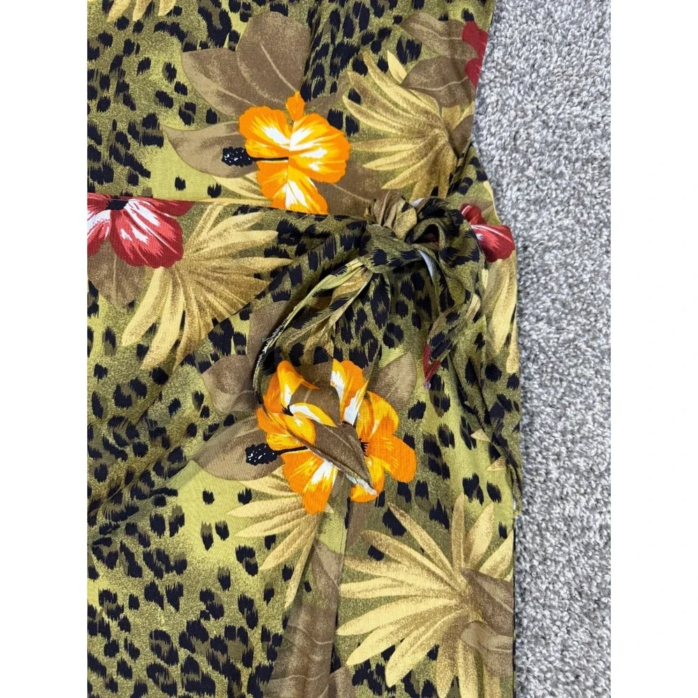 Scarlett‎ Leopard Floral Wrap Midi Dress Womens Large Tropical Animal Print